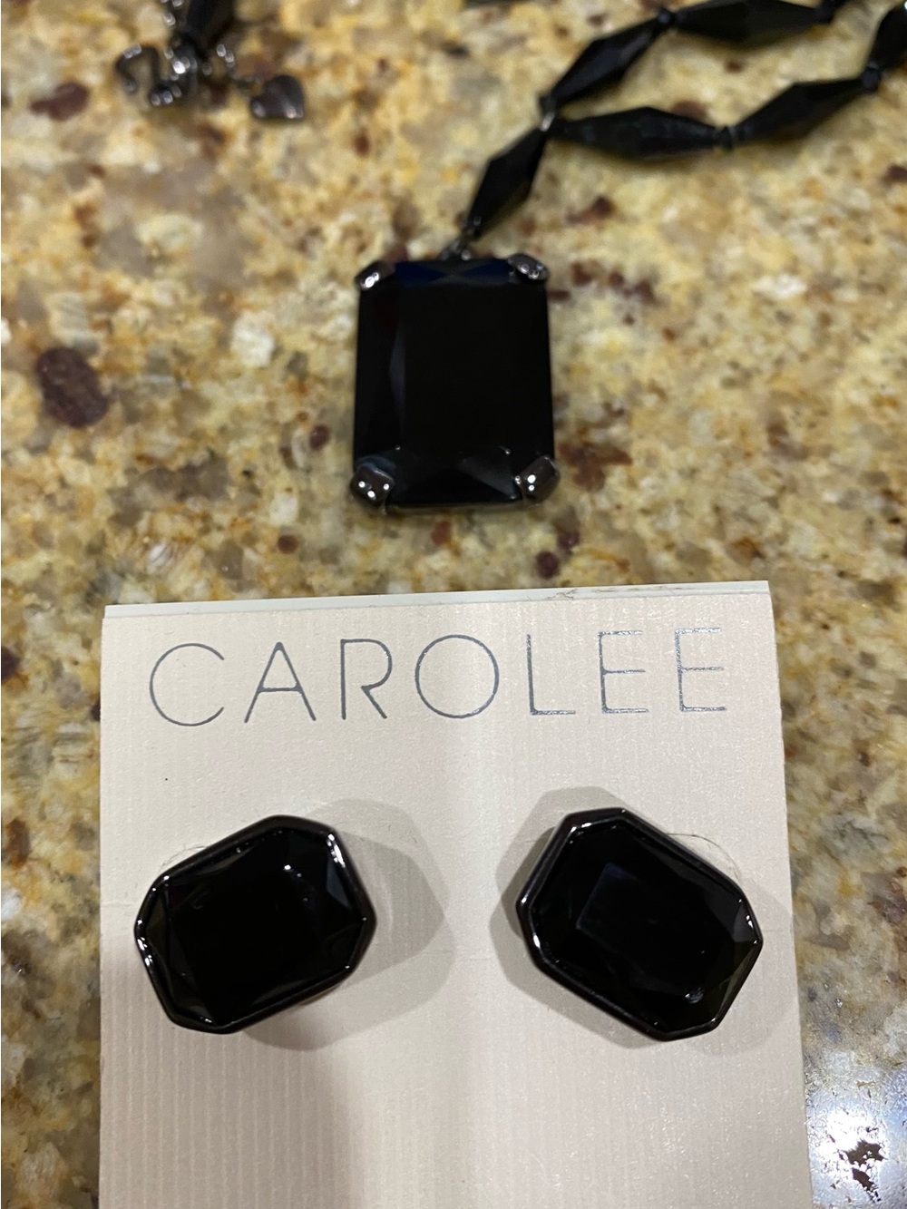 Carolee Black Faceted Glass Pendant Necklace with Matching Studs